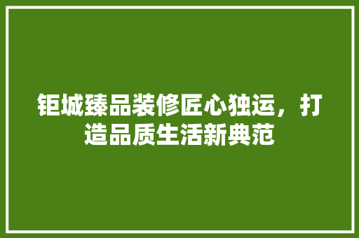 钜城臻品装修匠心独运，打造品质生活新典范