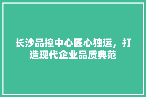 长沙品控中心匠心独运，打造现代企业品质典范