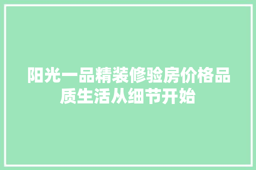 阳光一品精装修验房价格品质生活从细节开始  第1张