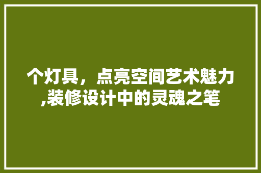 个灯具，点亮空间艺术魅力,装修设计中的灵魂之笔