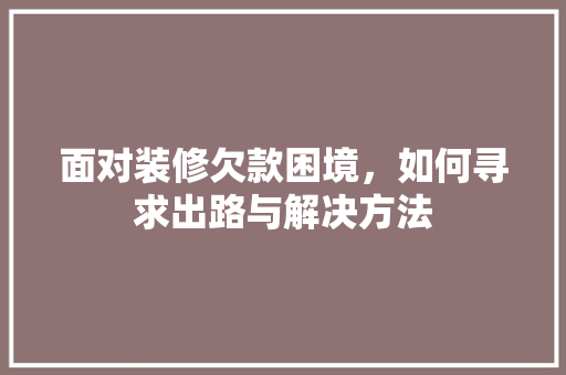 面对装修欠款困境，如何寻求出路与解决方法