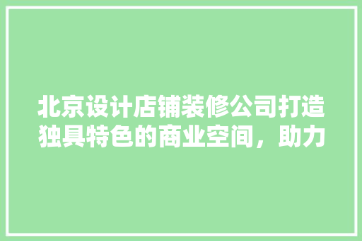 北京设计店铺装修公司打造独具特色的商业空间，助力企业腾飞