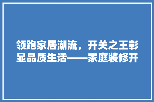 领跑家居潮流，开关之王彰显品质生活——家庭装修开关排名第一品牌  第1张