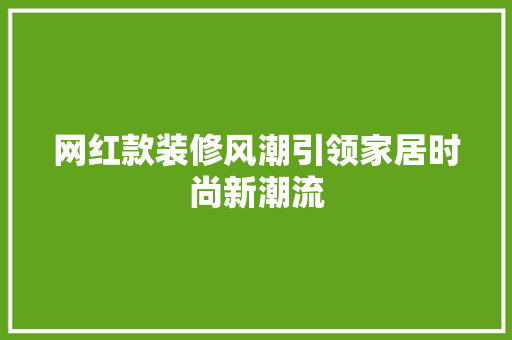 网红款装修风潮引领家居时尚新潮流