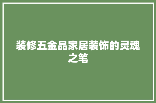 装修五金品家居装饰的灵魂之笔