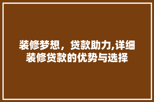 装修梦想，贷款助力,详细装修贷款的优势与选择