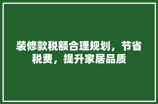 装修款税额合理规划，节省税费，提升家居品质