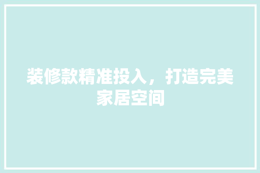 装修款精准投入，打造完美家居空间