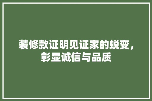 装修款证明见证家的蜕变，彰显诚信与品质