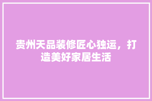 贵州天品装修匠心独运，打造美好家居生活