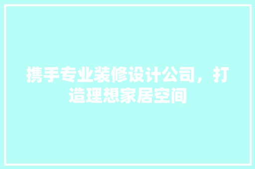 携手专业装修设计公司，打造理想家居空间