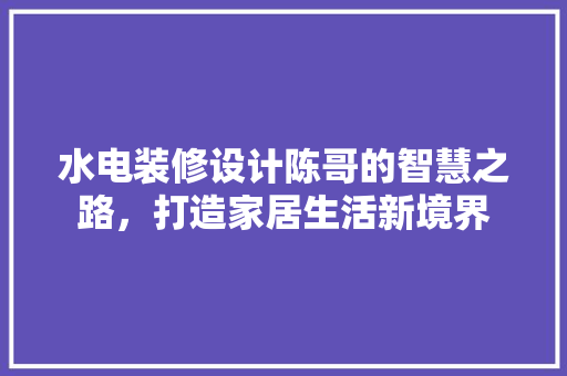 水电装修设计陈哥的智慧之路，打造家居生活新境界