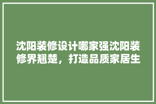 沈阳装修设计哪家强沈阳装修界翘楚，打造品质家居生活