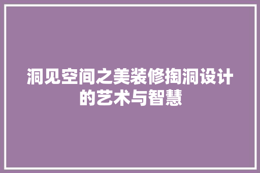 洞见空间之美装修掏洞设计的艺术与智慧