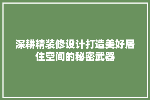 深耕精装修设计打造美好居住空间的秘密武器