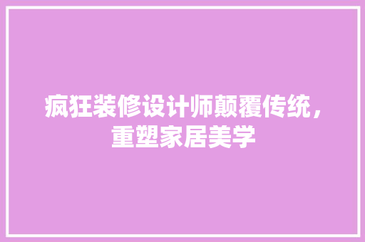 疯狂装修设计师颠覆传统，重塑家居美学