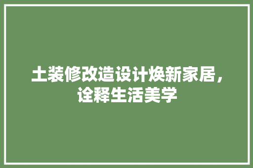 土装修改造设计焕新家居，诠释生活美学