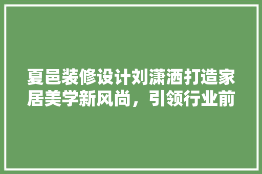 夏邑装修设计刘潇洒打造家居美学新风尚，引领行业前行
