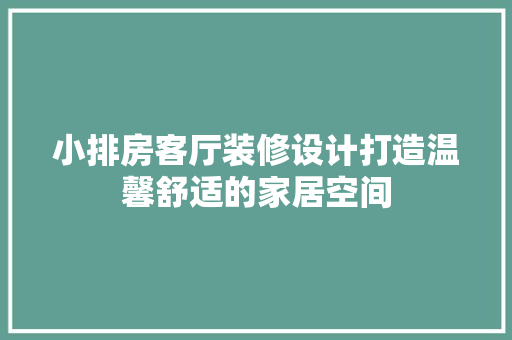 小排房客厅装修设计打造温馨舒适的家居空间
