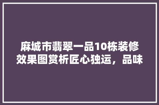 麻城市翡翠一品10栋装修效果图赏析匠心独运，品味非凡  第1张