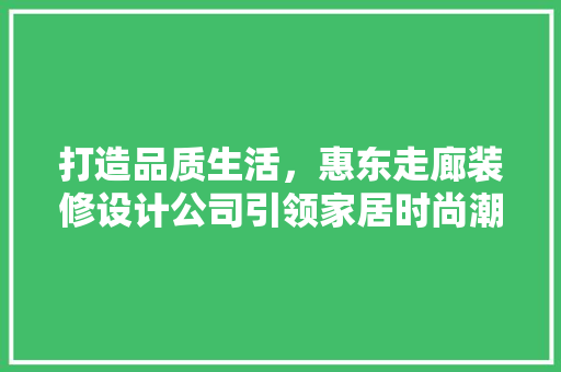 打造品质生活，惠东走廊装修设计公司引领家居时尚潮流