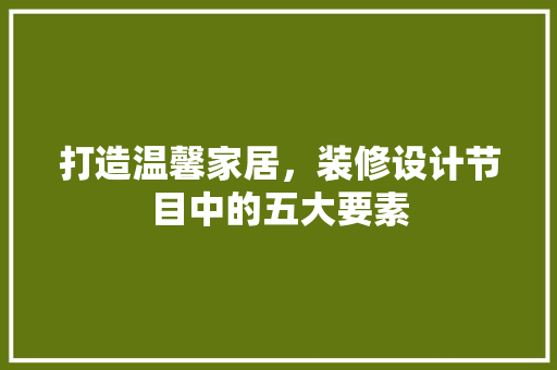 打造温馨家居，装修设计节目中的五大要素