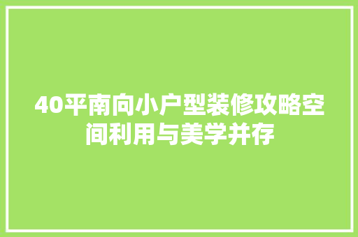 40平南向小户型装修攻略空间利用与美学并存