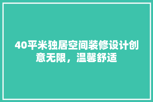 40平米独居空间装修设计创意无限，温馨舒适