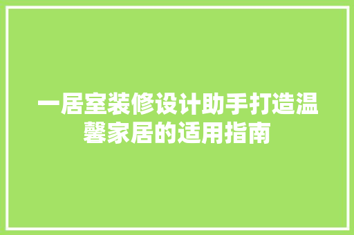 一居室装修设计助手打造温馨家居的适用指南