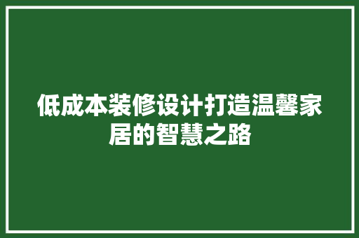 低成本装修设计打造温馨家居的智慧之路