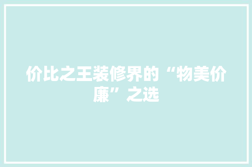 价比之王装修界的“物美价廉”之选