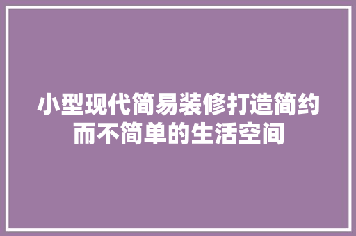 小型现代简易装修打造简约而不简单的生活空间
