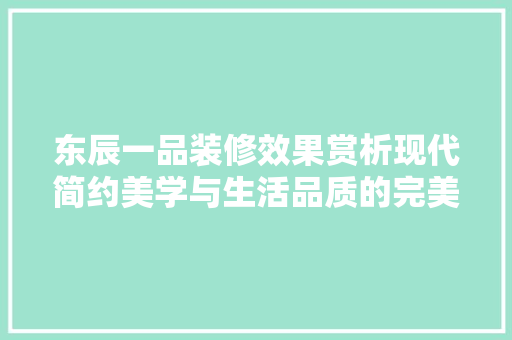 东辰一品装修效果赏析现代简约美学与生活品质的完美融合