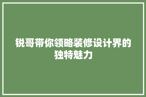 锐哥带你领略装修设计界的独特魅力  第1张