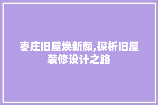 枣庄旧屋焕新颜,探析旧屋装修设计之路
