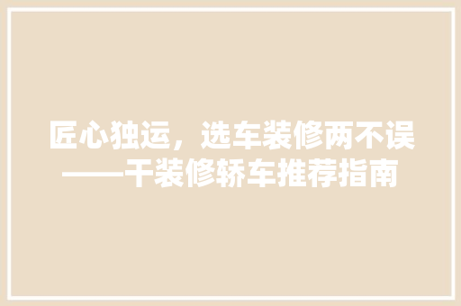 匠心独运，选车装修两不误——干装修轿车推荐指南  第1张