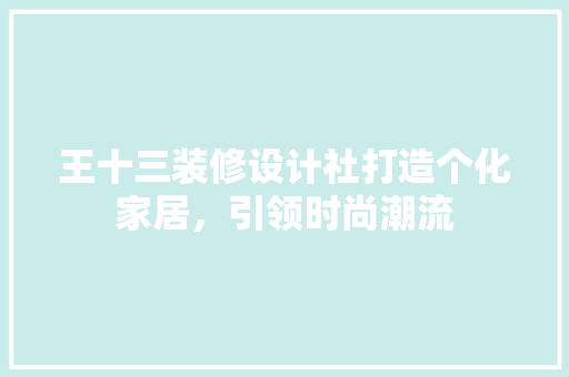 王十三装修设计社打造个化家居，引领时尚潮流