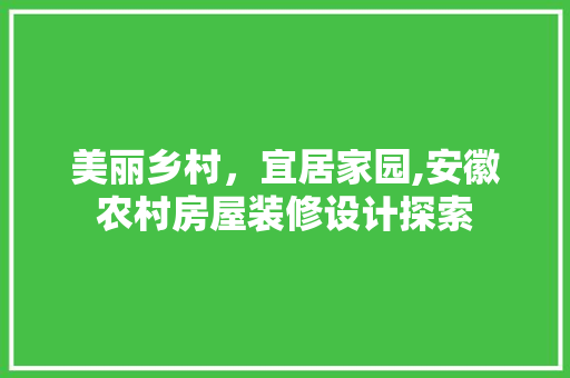 美丽乡村，宜居家园,安徽农村房屋装修设计探索