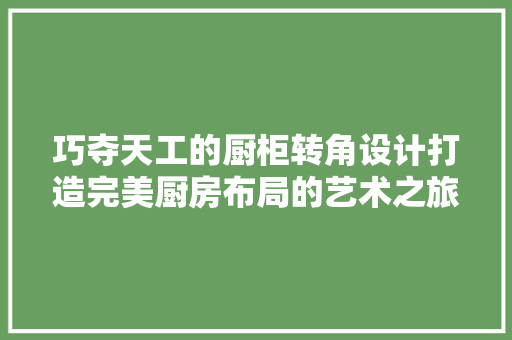 巧夺天工的厨柜转角设计打造完美厨房布局的艺术之旅