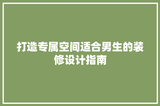 打造专属空间适合男生的装修设计指南