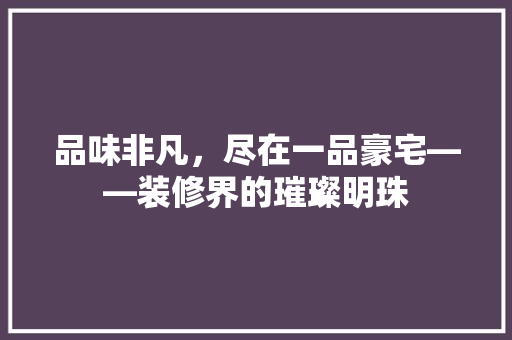 品味非凡，尽在一品豪宅——装修界的璀璨明珠