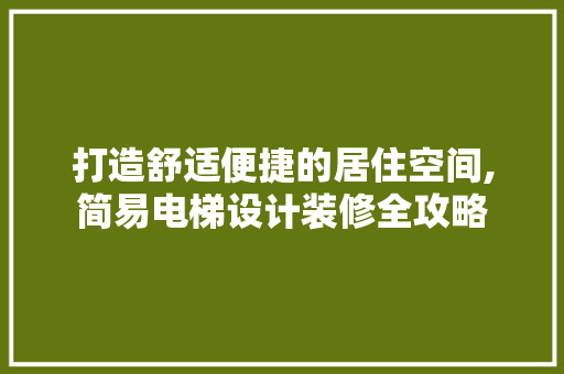 打造舒适便捷的居住空间,简易电梯设计装修全攻略