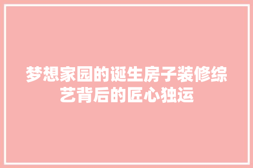 梦想家园的诞生房子装修综艺背后的匠心独运