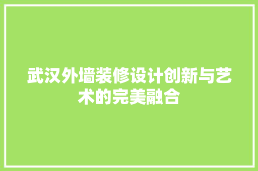 武汉外墙装修设计创新与艺术的完美融合