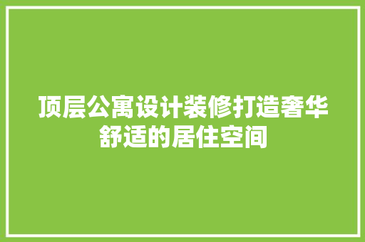 顶层公寓设计装修打造奢华舒适的居住空间