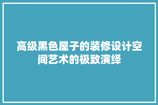 高级黑色屋子的装修设计空间艺术的极致演绎