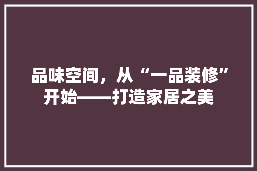 品味空间，从“一品装修”开始——打造家居之美