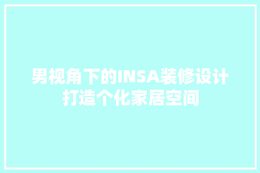 男视角下的INSA装修设计打造个化家居空间