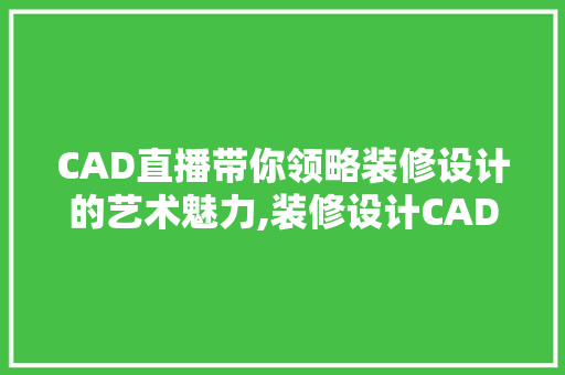 CAD直播带你领略装修设计的艺术魅力,装修设计CAD直播