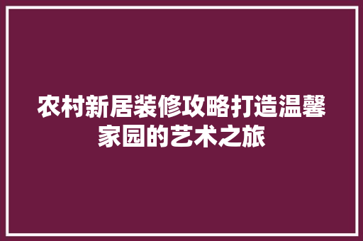 农村新居装修攻略打造温馨家园的艺术之旅